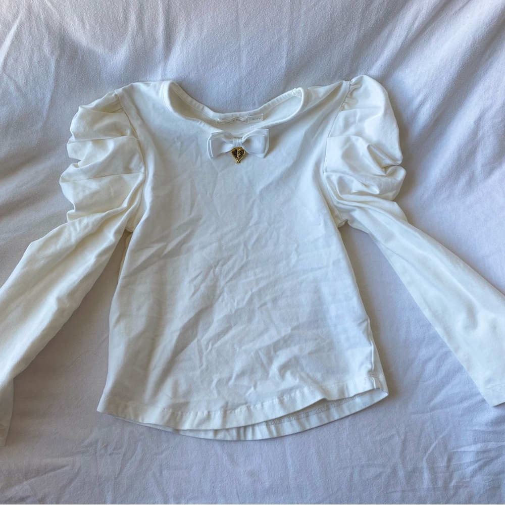 White Long Sleeve Tee with Puff Sleeves